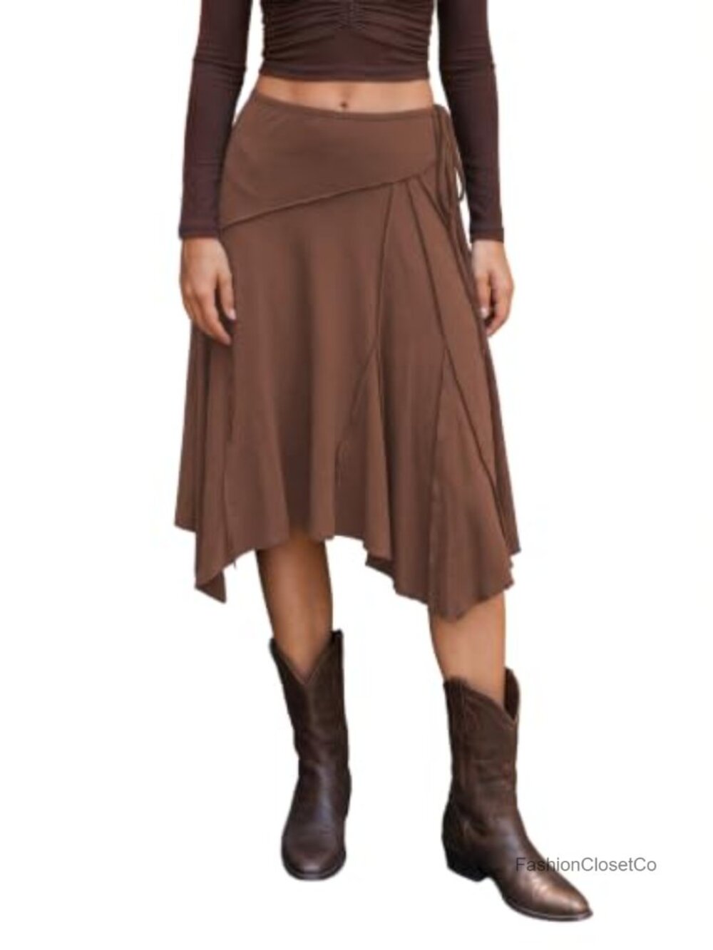 EMMIOL Women's Midi Skirt Asymmetrical Handkerchief Hem A-Line Flowy
